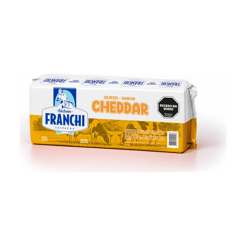 Queso sabor Cheddar Franchi, elaborado en Suipacha, Buenos Aires